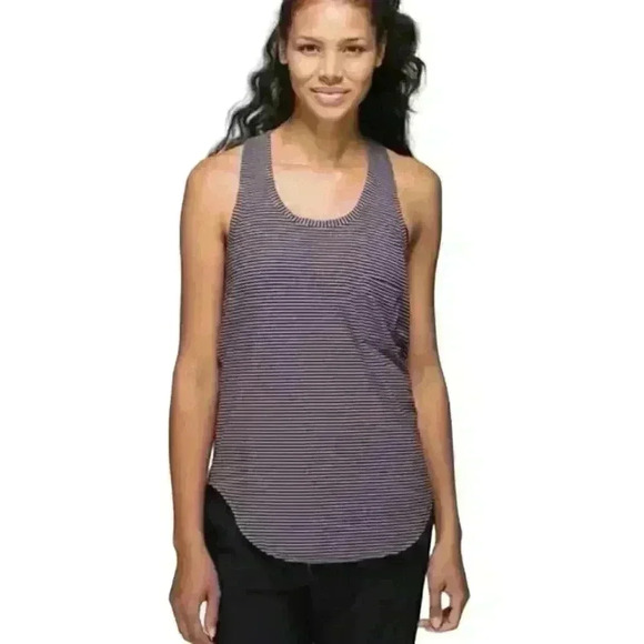 Lululemon Yogi Racerback Hyper Stripe Mauvelous Heathered Black Size M - Picture 1 of 11